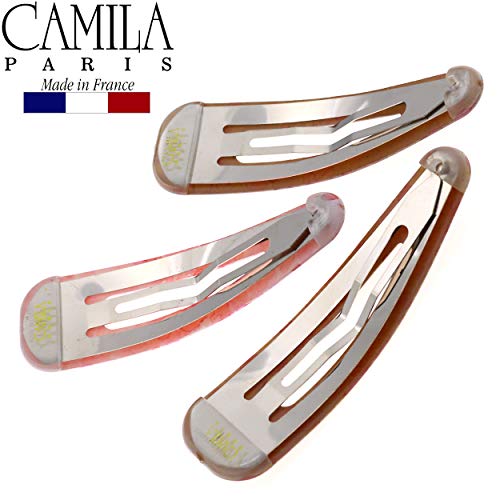 Camila Paris CP2932 French Hair Barrettes Clips, Snap Hair Slides Clic Clac for Women, Styling Girls Side Slide-in Metal Snap Pin Hair Accessories for Women. Strong Hold, No Slip Grip, Made in France - color: 3PK Rose 3.25"