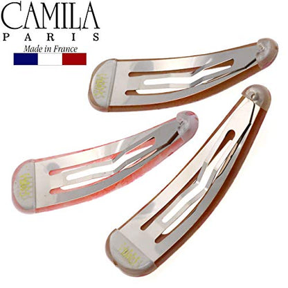 Camila Paris CP2932 French Hair Barrettes Clips, Snap Hair Slides Clic Clac for Women, Styling Girls Side Slide-in Metal Snap Pin Hair Accessories for Women. Strong Hold, No Slip Grip, Made in France - color: 3PK Rose 3.25"
