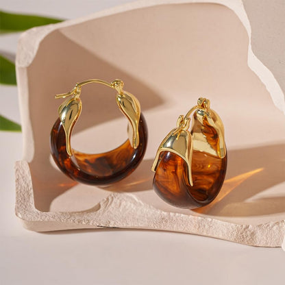 Acrylic Hoop Earrings for Women Trendy 14k Gold Plated Resin Hoop Earring Chunky Statement Hypoallergenic Hoops Earring Jewelry Gift