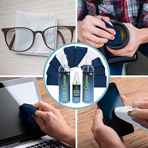 Lens Cleaner Spray 2 Eyeglass Cleaner Bottles, with 4 Microfiber Cloths Kit Ammonia and Streak Free Safe for Eyewear and Electronics - size: 5 Piece Set