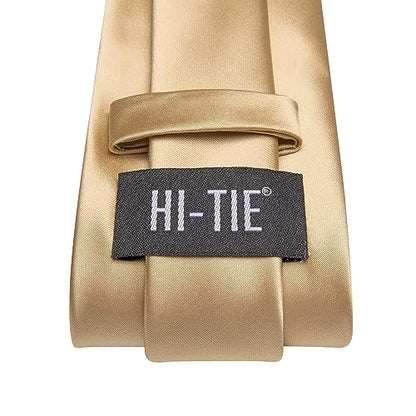 Hi-Tie Men's Silk Ties Formal Woven Classic Necktie Pocket Square Cufflinks Lapel Pin Set Wedding Business - color: Champagne Gold