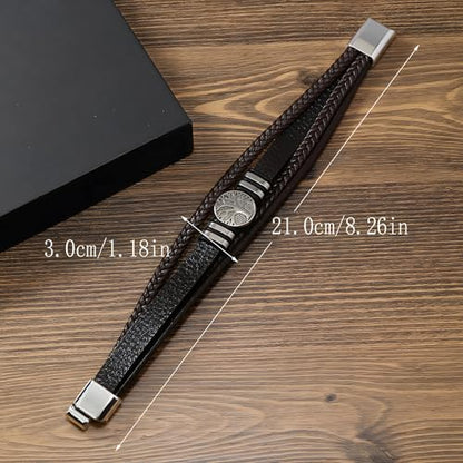 Tree of Life Leather Bracelet for Men, Multi-Layer Braided Religious Mens Cuff Bracelets with Alloy Clasp Anniversary Father's Day Birthday Christmas Jewelry Gifts for Him - color: Coffee