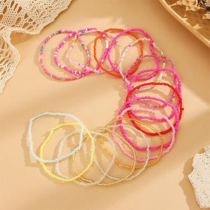 18Pcs Boho Stackable Beaded Bracelets for Women Colorful Handmade Multilayered Rice Beads Anklets Set Summer Beach Bohemian Jewelry Gift - color: Style 1 Pink B