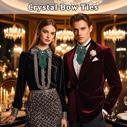 Big Crystal Bow Ties for Men Pre-tied Women Bowtie | Sparkly Laege Rhinestone, Eye-catching Edges, Adjusatble Strap, Polyester Fabric, 6.9"×3.7", Suitable for Suit Wedding Prom - color: Green