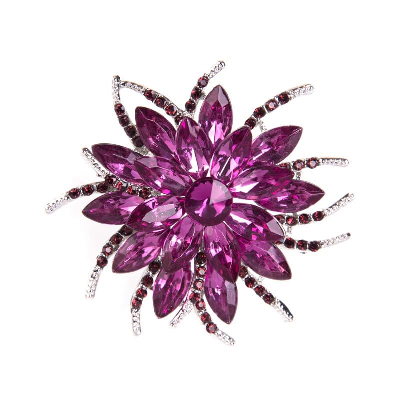 Rinestone Flower Brooch for Women Men Elegant Crystal Rose Flower Lapel Dress Brooches Pin Party Accessories Jewelry - style: purple