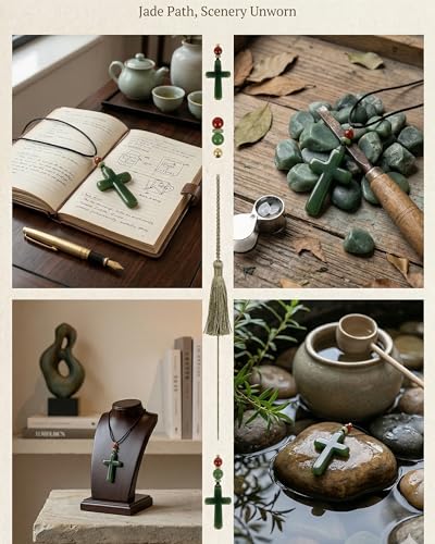 Natural Jade Cross Necklace for Men/Women Green Stone Healing Cross Pendant Necklace Christian Religious Spirit Jewelry Gift - color: A