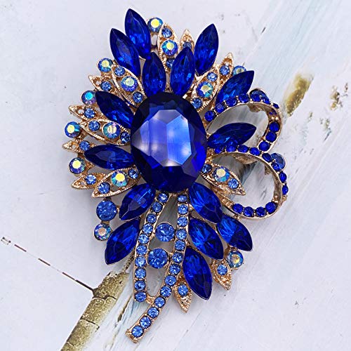 SELOVO Big Large Flower Bow Brooch Scarf Decoration Brooch Pin Gold Tone - color: blue