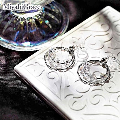Dangle Silver Invisible Clip On Earrings for Women Not Pierced Gold Crystal Rhinestone Comfortable Hoop Fringe Long Chain Clip On Earrings - color: Hoop Silver