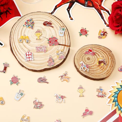 40Pcs/20 Pair Derby Horse Charms for Jewelry Making | Glitter Horse Racing Charms, Run for Roses Enamel Pendant Charm, Bracelets Necklace Earrings Keychains, Derby Day DIY Crafts - style: Derby Horse