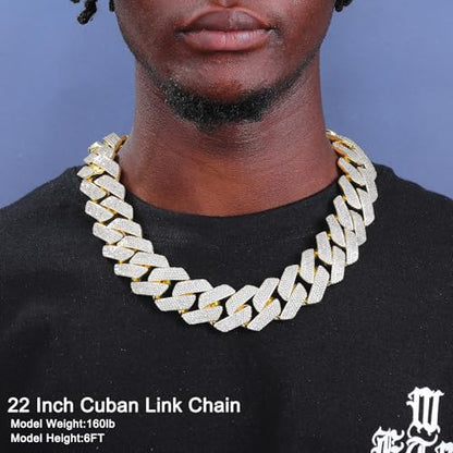 Ucciyo 30MM/25MM Cuban Link Chain for Men, Luxury Iced Out Diamond Chain | Luxurious Diamond-Simulated, Large Miami Cuban Style, 18K Gold Plated - color: 30MM-Gold, size: 22 Inch