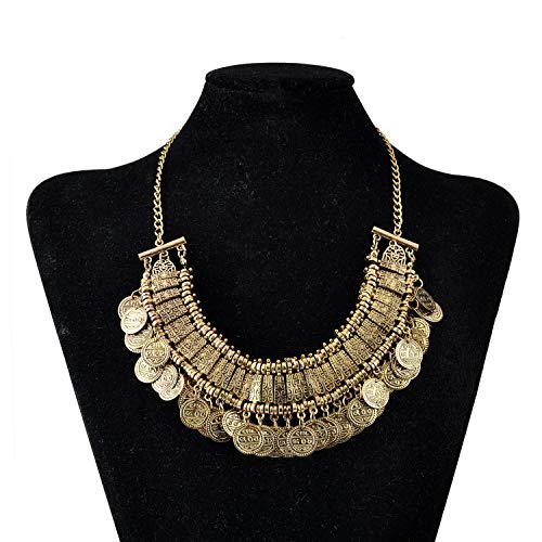 LUREME Vintage Engraved Coin Bib Statement Necklace Clavicle Necklace (01003295) - style: Antique Gold