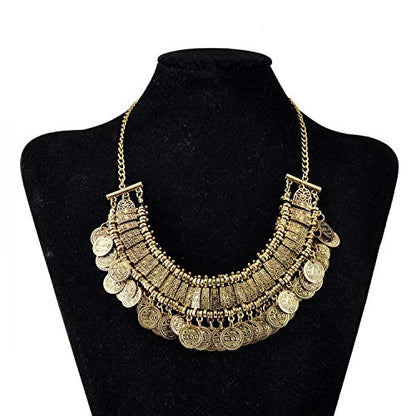 LUREME Vintage Engraved Coin Bib Statement Necklace Clavicle Necklace (01003295) - style: Antique Gold