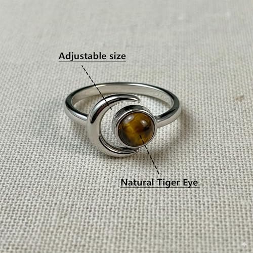 Sun and Moon Ring, Adjustable Natural Stone Rings for Women & Men, Boho Celestial Jewelry for Daily Wear - color: Tiger's Eye