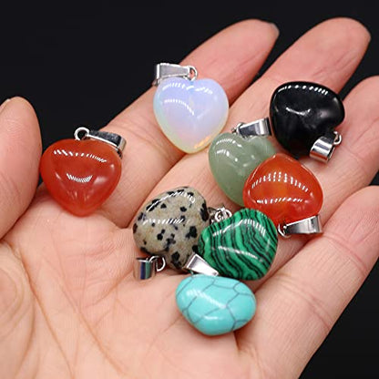 LHJ 20 Pcs Natural Stone Pendants Heart Shape Crystal Quartz Agate Charms for Jewelry Making Necklace Bracelet - color: Heart C