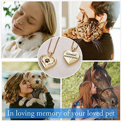 Fanery Sue Personalized Pet Locket Picture Necklace,Dog Cat Memory Gift | Custom Engraved Heart Photo Lockets Necklaces,Dog Cat Sympathy Memorial Jewelry for Women Men - color: Golden, style: Pawprint on Rainbow Bridge