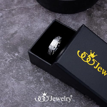 555Jewelry 4mm Sandblast Stainless Steel CZ Wedding Band Ring for Women & Men - color: Silver Style 9