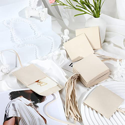 120 Pcs Microfiber Jewelry Pouch 8 x 8cm Jewelry Packaging Bag Gift Bow Tie Bracelet with Cleaning Cloth(Beige) - color: Beige