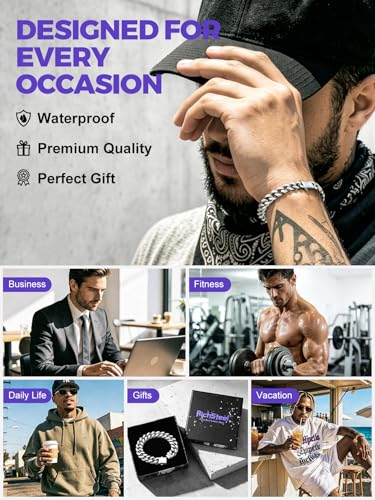 Richsteel Gold/Black/Silver Cuban Link Bracelet for Men,5/7/9/12MM Width | 316L Stainless Steel Chain Wrist Bracelet, Waterproof, No Tarnish, Hypoallergenic Hip Hop Jewelry, with Gift Box - color: 03-Black Plated 9mm Width