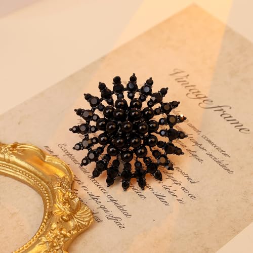 Elegant Big Crystal Ring for Women Gold Stacking Pearl Rhinestone Flower Rings Open Finger Adjustable Crystal Statement Ring Jewelry for Bridal Wedding - color: Crystal 2-black
