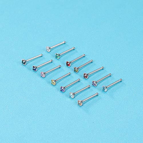 ZS 6-14PCS 20g Tiny Nose Stud Ring Piercing Surgical Steel Nose Bone/L Shaped/Nose Screws Rings Set - color: C:14pcs Nose Bone Style(Mixed Color)