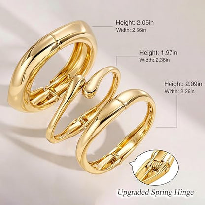 Chunky Gold Bangle Bracelets for Women, 14K Gold Plated Big Stackable Cuff Bracelet Set, Dainty Thick Dome Teardrop Bangles, Trendy Statement Jewelry Fashion Accessories - color: Gold