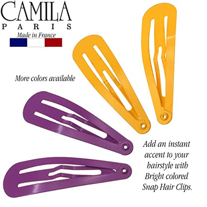 Camila Paris CP1330A French Hair Barrettes Clips, Snap Hair Slides Clic Clac for Women, Styling Girls Side Slide-in Metal Snap Pin Hair Accessories for Women. Strong Hold, No Slip Grip, Made in France - color: 4PK Metal Yellow/Purple 2"