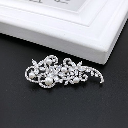 YOQUCOL Cubic Zirconia Crystal Rhinestone Wedding Brooch Pin for Women Brides Jewelry - color: C