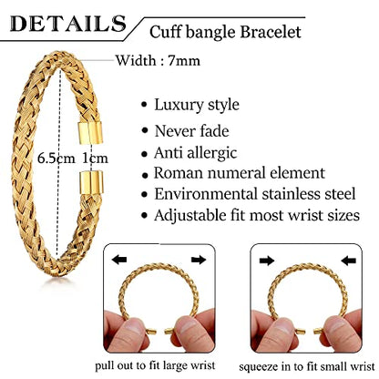 WFYOU 3PCS Stainless Steel Imperial Crown Bracelets for Men Gold Roman Numeral Bangle Bracelet Adjustable Cuff Bracelet Mens Luxury Jewelry Gifts - style: 10:Gold- Crown