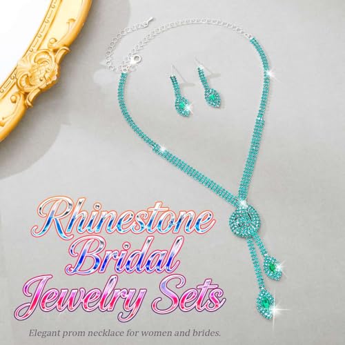 Unicra Silver Rhinestone Bridal Wedding Jewelry Set Crystal Necklace Earrings Sets Formal Prom Costume Jewelry Sets for Women and Brides - color: Green