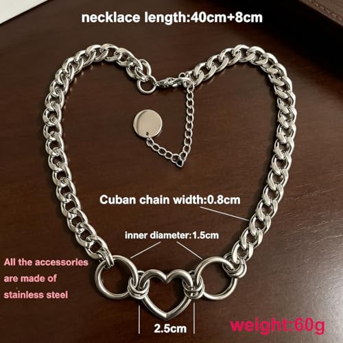 MIFYNN Heart O ring Slip Chain Necklaces for Women Stainless Steel Cuban Chain Bar Necklace Punk Rock Collar Necklace Handmade Adjustable Lariat Y Necklaces for Men - color: Heart choker