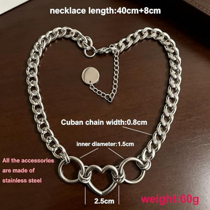 MIFYNN Heart O ring Slip Chain Necklaces for Women Stainless Steel Cuban Chain Bar Necklace Punk Rock Collar Necklace Handmade Adjustable Lariat Y Necklaces for Men - color: Heart choker