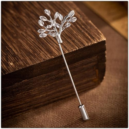 Dreuyet Simple Gold Silver Plated Long Brooch Pins with Cute Animal Antlers Leaves Plant Bees Rabbits Rose Flower Feather Brooch Jewelry for Women Men Elegant Suit Collar Lapel Pin - style: Tree