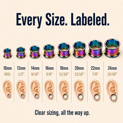 BodyJ4You 36PC Ear Gauge Stretching Kit 00G-25mm - Big Gauges for Ears | Dead Stretching Lobe Plug Expander - Stainless Steel Single Flare Flesh Tunnels - Solid Acrylic Piercing Tapers Men Women - color: Black, Rainbow
