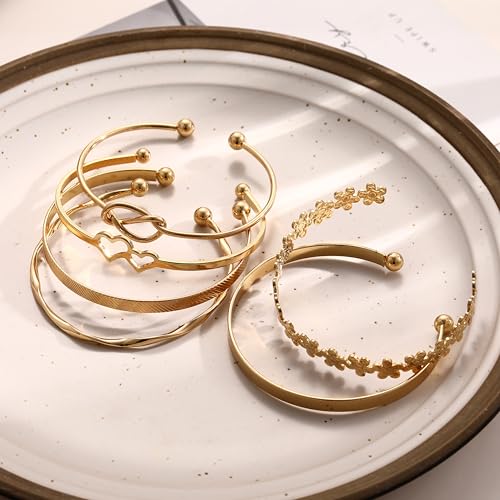 ÌF ME Gold Bangle Bracelets for Women, Indian Bangles Stackable Set, Multi Layer Textured 18K Gold Plated Chunky Bracelets Boho Jewelrys Set - style: gold-heart