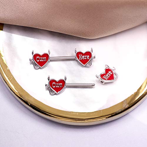 Letter Nipple Ring 14G 316L Surgical Steel Nipple Barbell Heart Shape Devil Body Piercing Jewelry for Women Men - color: red C