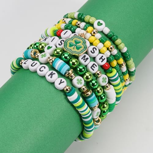 Twinfree Bohemia Beaded Bracelet for Women, Polymer Clay Stretch Bracelets - color: color 60