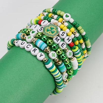 Twinfree Bohemia Beaded Bracelet for Women, Polymer Clay Stretch Bracelets - color: color 60