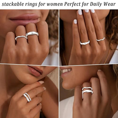 Gold Rings for Women Men Non Tarnish, Waterproof Chunky 14K Gold Plated Dainty Stackable Rings Trendy Statement Pinky Thumb Rings Engagement Eternity Wedding Band Ring Stacking Gold Jewelry Size 3 4 5 6 7 8 9 10 11 - color: Silver, size: 8.5