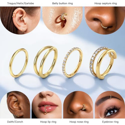 Titanium Septum Ring 5pcs, 18g Nose Rings Hoops for Women Men, Hypoallergenic Septum Rings Septum Hoop Daith Cartilage Tragus Helix Rook Piercing - color: 4 Pcs Gold, size: 18 Gauge 10mm