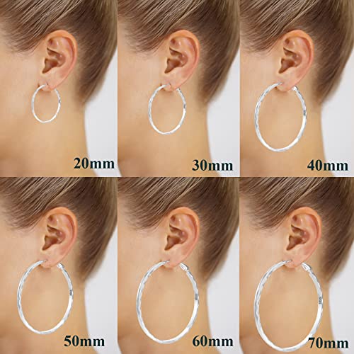 Sterling Silver Hoop Earrings - Diamond-Cut Circle Hoops, Hypoallergenic, 3mm Thin, Oversize 20/30/40/50/60mm - color: Silver,30mm