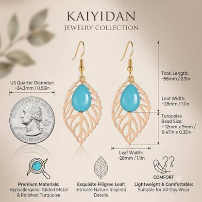 Boho Turquoise Dangle Earrings For Women Trendy,Western Blue Gemstone Drop Earings,Vintage Gothic Ethnic Statement Beach Vacation Long Birthstone Earrings with Leaf Teardrop Turquoise Crystal Tassels,Fashion Jewelry Birthday Gift. - style: A4 Rose Gold Tu
