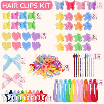 Teenitor Hair Accessories for Girls 193pcs Hair Clips for Girls Toddler Hair Accessories, Mini Girls Hair Clips, Small Claw Clips Bobby Pins and Hair Ties