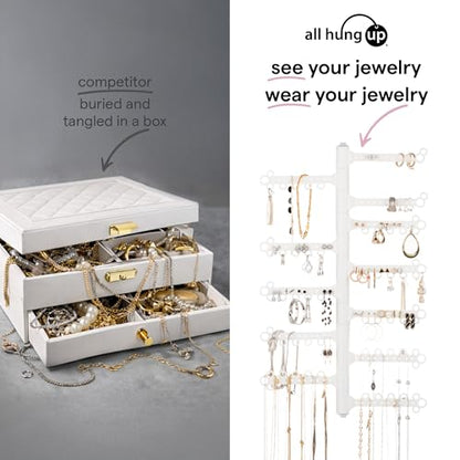 12-Tier Hanging Wall Jewelry Organizer, Earring,Necklace,Ring Holder-White | Large Capacity with 120 Earring Holes, Rotating Branches, genuine 3M Command Strips, Bracelet, Ring & Necklace Storage - color: White 12-Tier