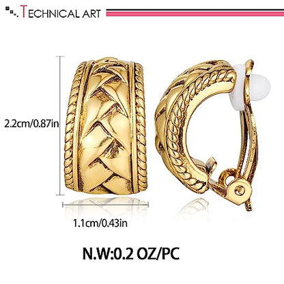 LILIE&WHITE Antique Gold Clip On Hoop Earrings for Women Non Pierced Clip on Earrings with Interwoven Textured Jewelry Gifts - color: EH21291A