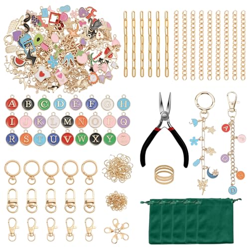 XUHAO7 263Pcs DIY Keychain Craft Kit - Make Your Own Keychains | DIY Jewelry Making Kit with Tools, Charms & 5 Velvet Pouches, Beginner-Friendly Craft Supplies for Personalized Gifts - size: 263pcs