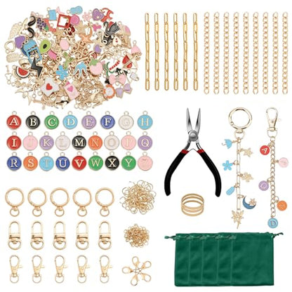 XUHAO7 263Pcs DIY Keychain Craft Kit - Make Your Own Keychains | DIY Jewelry Making Kit with Tools, Charms & 5 Velvet Pouches, Beginner-Friendly Craft Supplies for Personalized Gifts - size: 263pcs