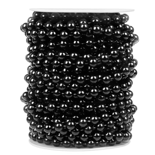 [47Feet] Black Beads Garland, 8MM 15.7 Yards Black Faux Pearl Beads String Roll Bulk for DIY Craft, Wedding, Party, Festival Decoration - color: Black Color, size: 8MM
