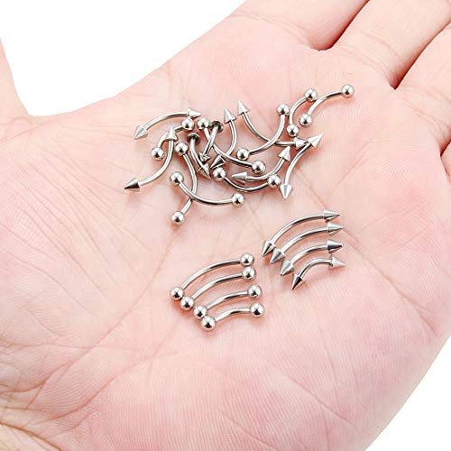 Ruifan 24PCS 16G Surgical Steel Eyebrow Ear Navel Belly Lip Ring Body Piercing Jewelry - color: Silver