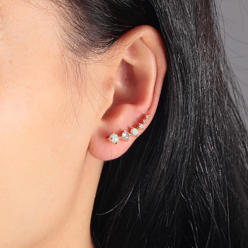 CiNily Star Opal Ear Cuffs Climber Earrings, 14K Gold CZ Ear Crawler Earrings for Women Small Cartilage Stud Earrings Fashion Hypoallergenic Jewelry Christmas Day Gifts, White Gold, Rose Gold - color: Gold-White Opal, size: Round Opal