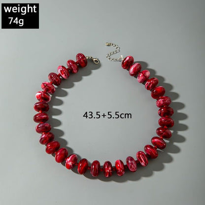 Beaded Necklace for Women Statement Chunky Necklace Boho Bead Choker Acrylic Big Bead Necklaces Summer Beach Jewelry for Women - color: Red